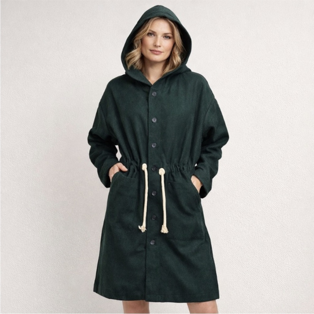 RUTI NWT Green Preppy Oversized Wool Felt Hooded Coat - M/L